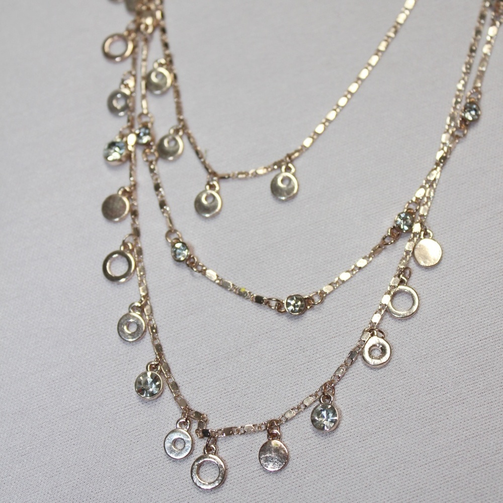 Metal Rose and Yellow Gold Tri-Necklace